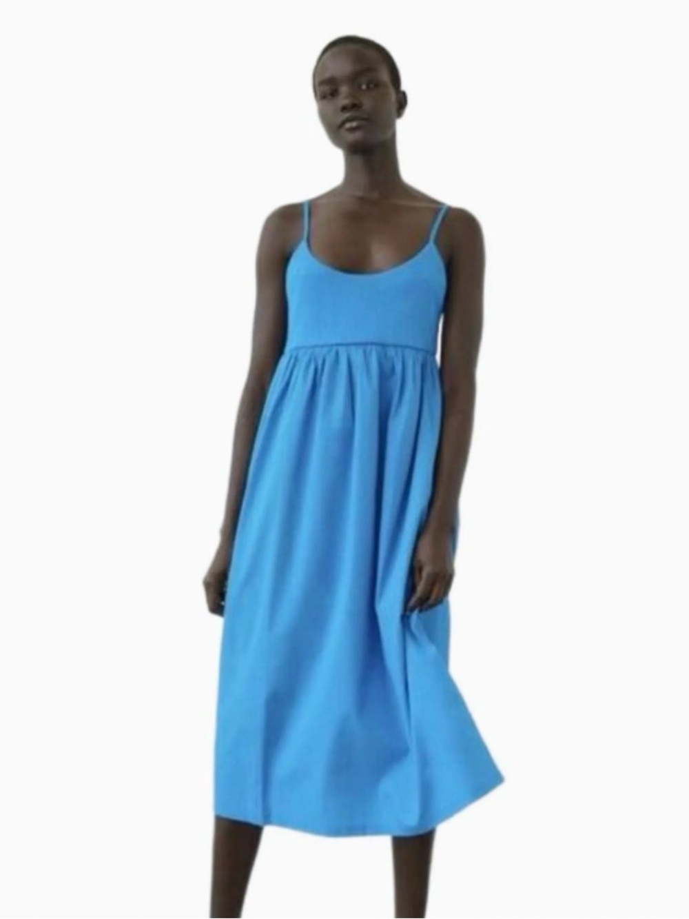 NWT Zara Blue Spaghettiw-Strap Midi Dress